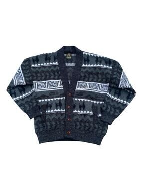 Vintage Wool Tejidos Ruminahui Mens Sweater Sz L/XL Cardigan Aztec Alpaca Llama